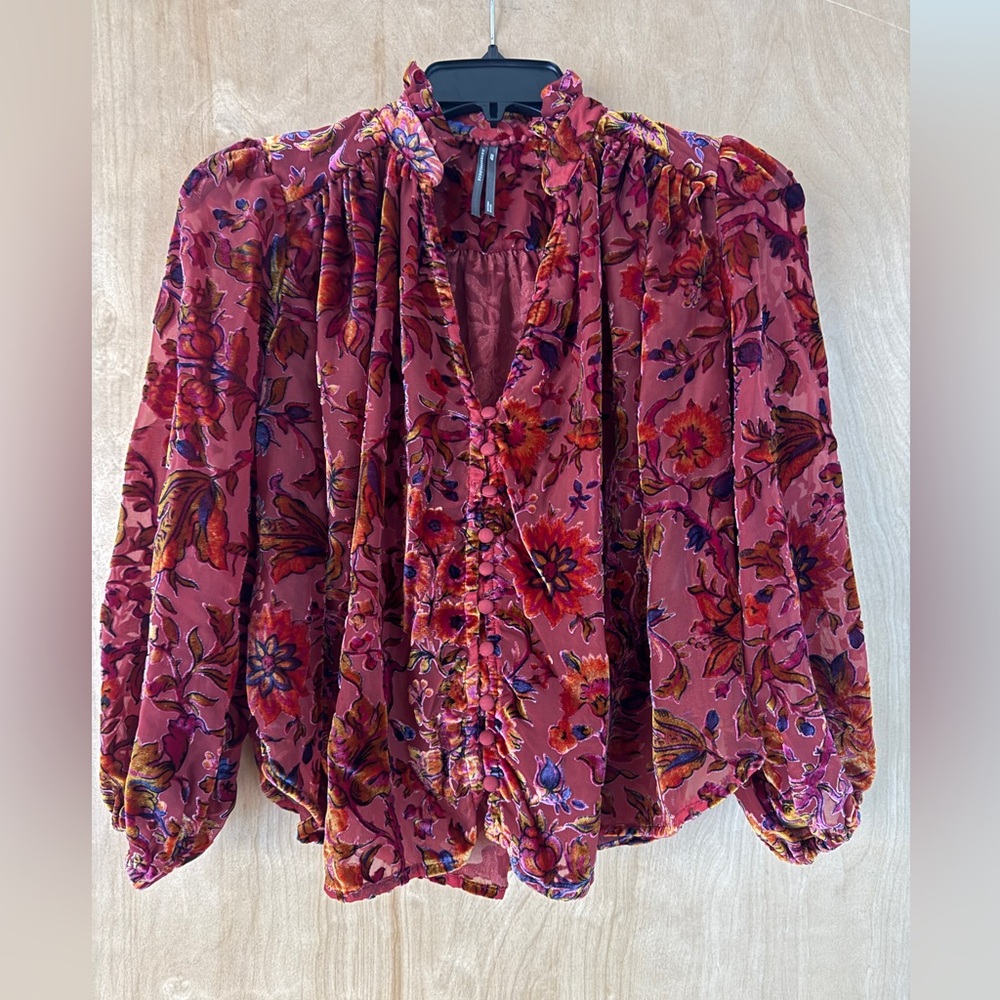 Anthropologie: The Estela Burnout Sheer Printed Blouse - Picture 7 of 14